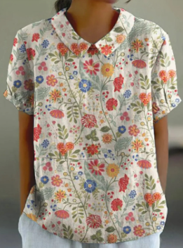 Rosa™ Floral Short Sleeve Cotton Blouse