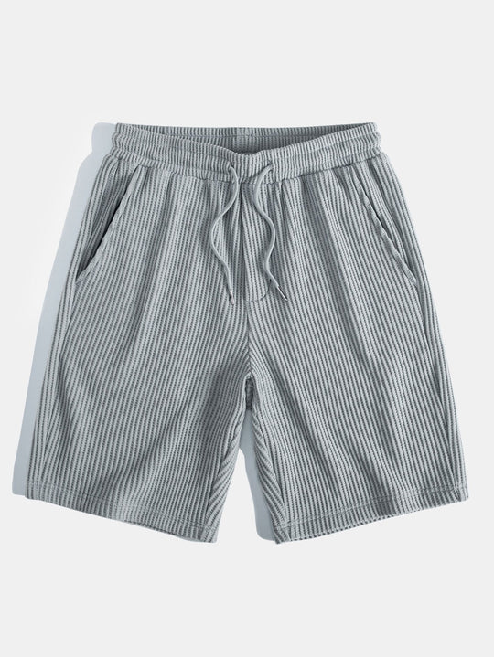 Knitted Waffle Hem Hooded T-Shirt & Drawstring Waffle Shorts