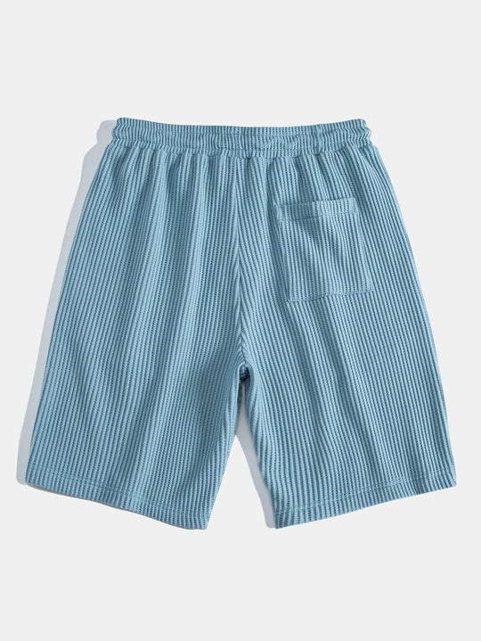 Waffle Slight brownD-collar shirt & waffle shorts with drawstring