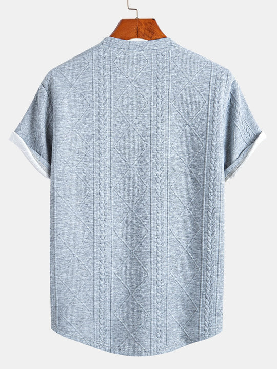 Short sleeve geometric jacquard bow hemT-Shirt& Shorts