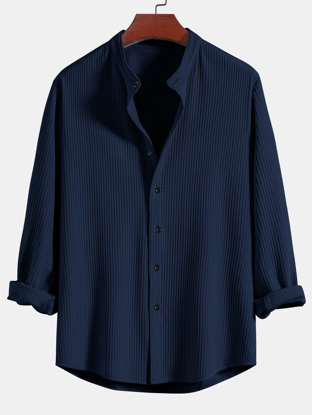 Long sleeve Muscle Fit ribbed Slight brownd collar shirt