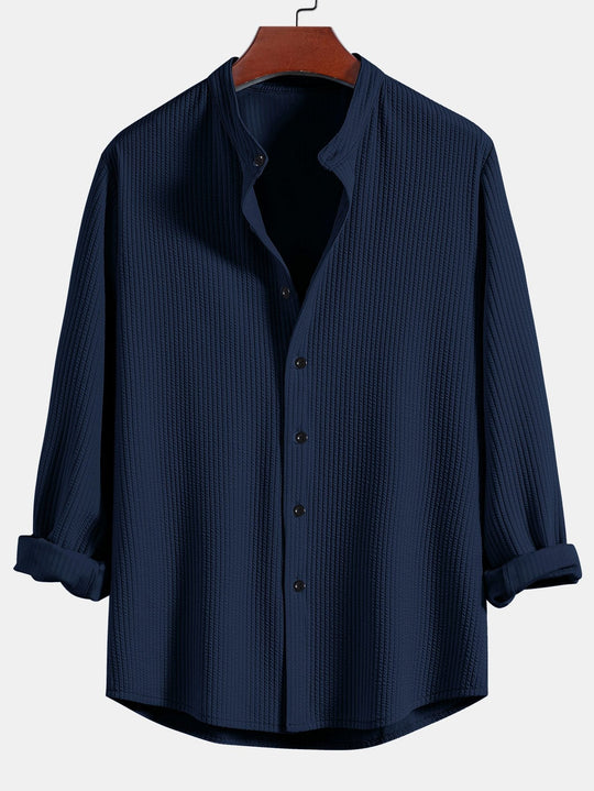 Long sleeve Muscle Fit ribbed Slight brownd collar shirt