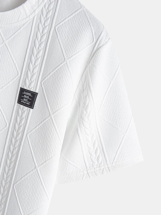 Short sleeve geometric jacquard bow hemT-Shirt& Shorts