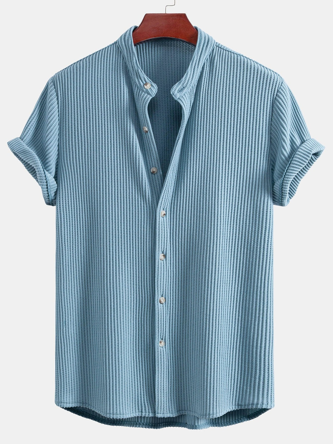 Waffle Slight brownD-collar shirt & waffle shorts with drawstring