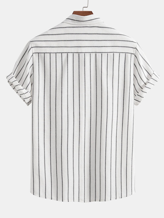 Cotton blend striped button -up shirt