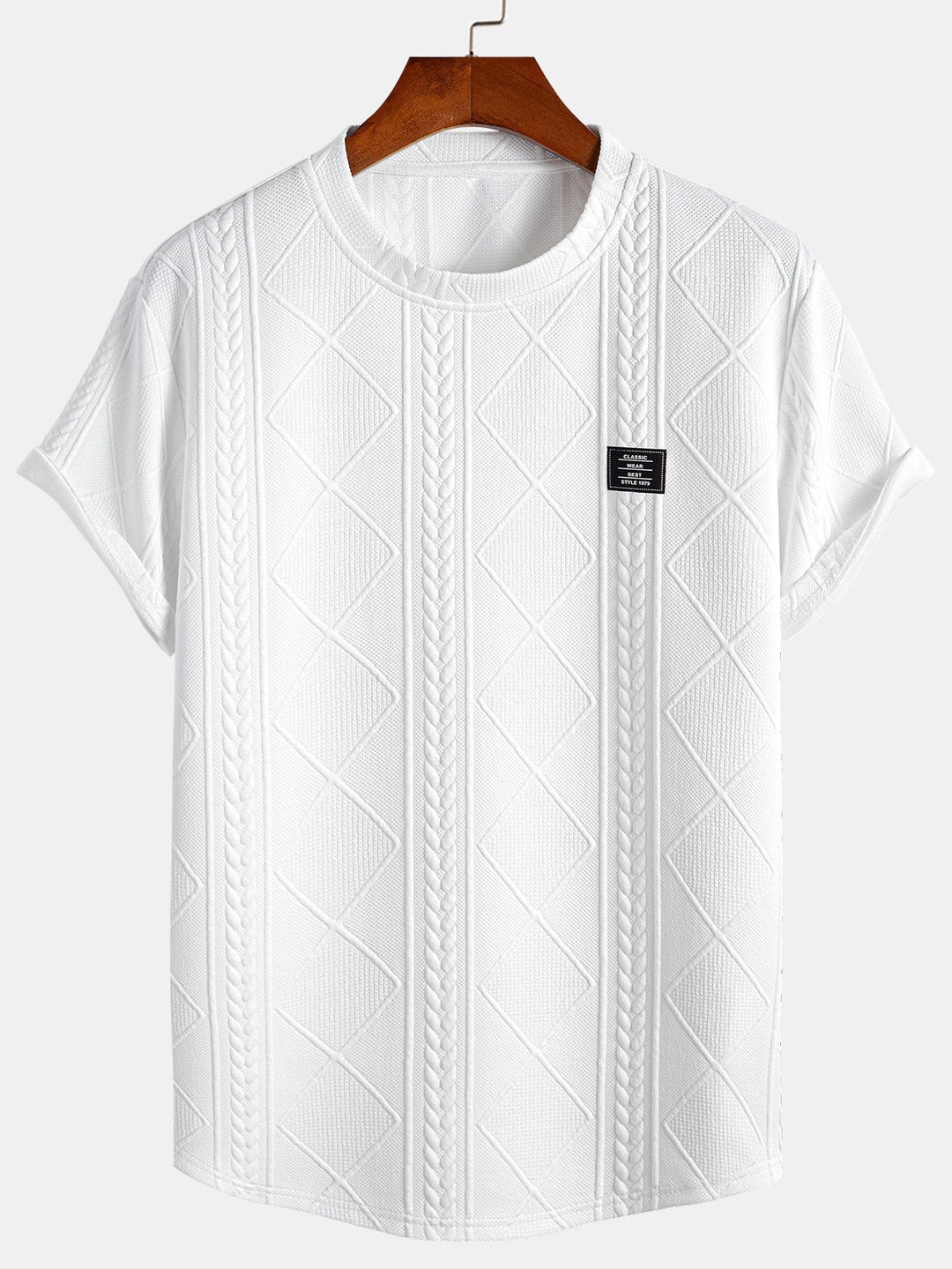 Short sleeve geometric jacquard bow hemT-Shirt& Shorts