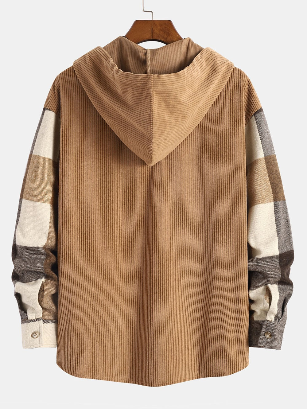 Laurent™ - Hooded flannel and corduroy patchwork shirt