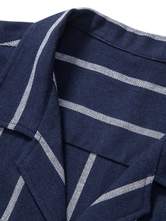 Cotton blend striped Cuban shirt