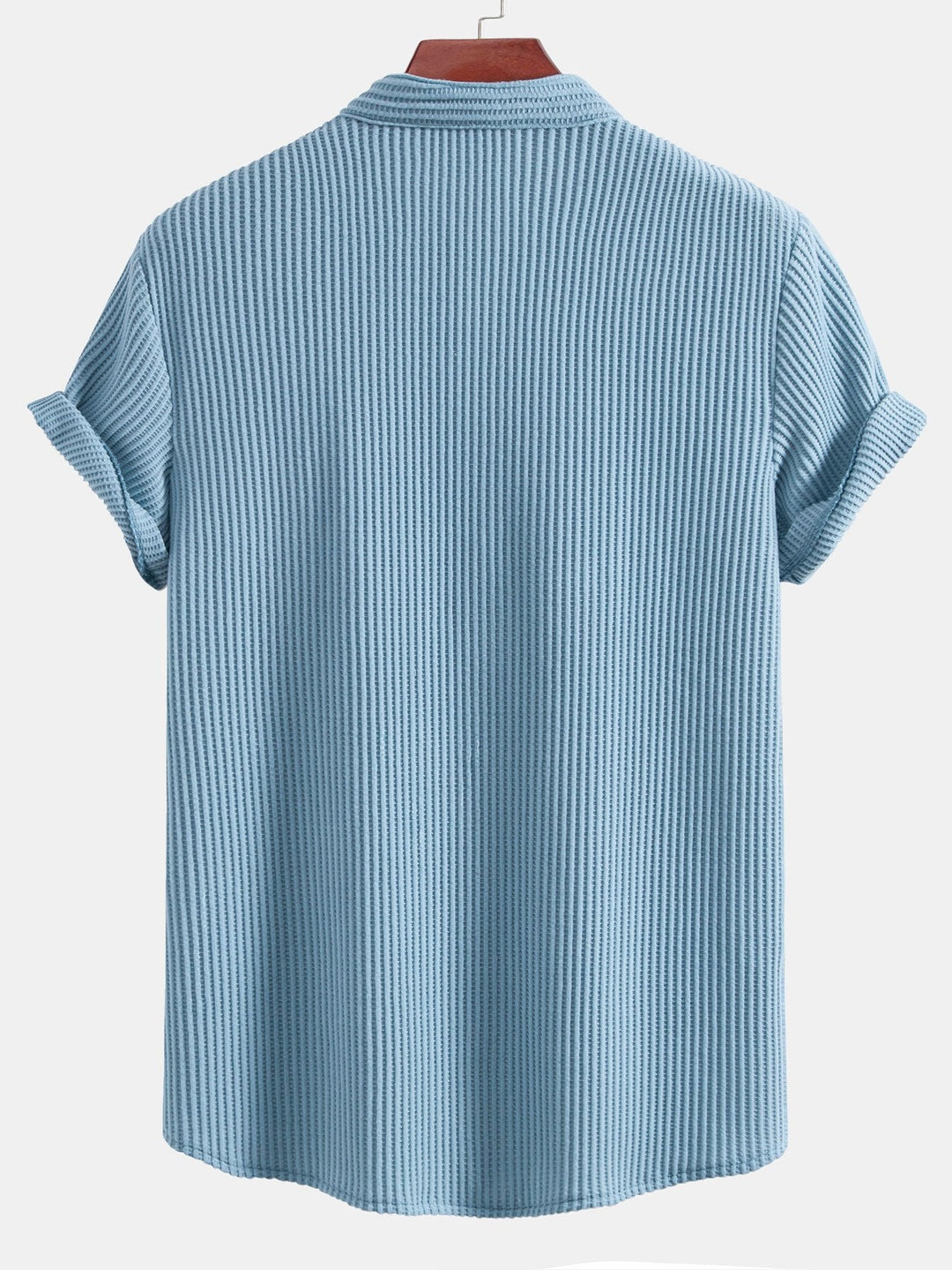 Waffle Slight brownD-collar shirt & waffle shorts with drawstring