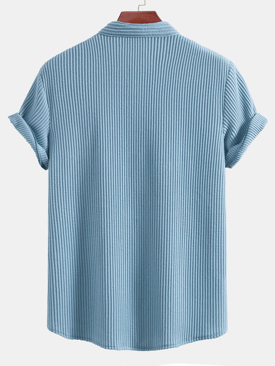 Waffle Slight brownD-collar shirt & waffle shorts with drawstring