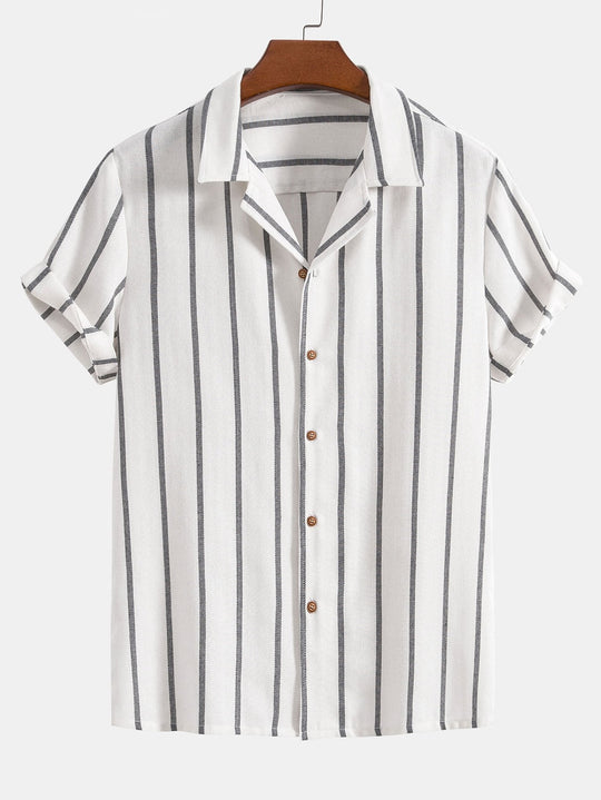 Cotton blend striped Cuban shirt