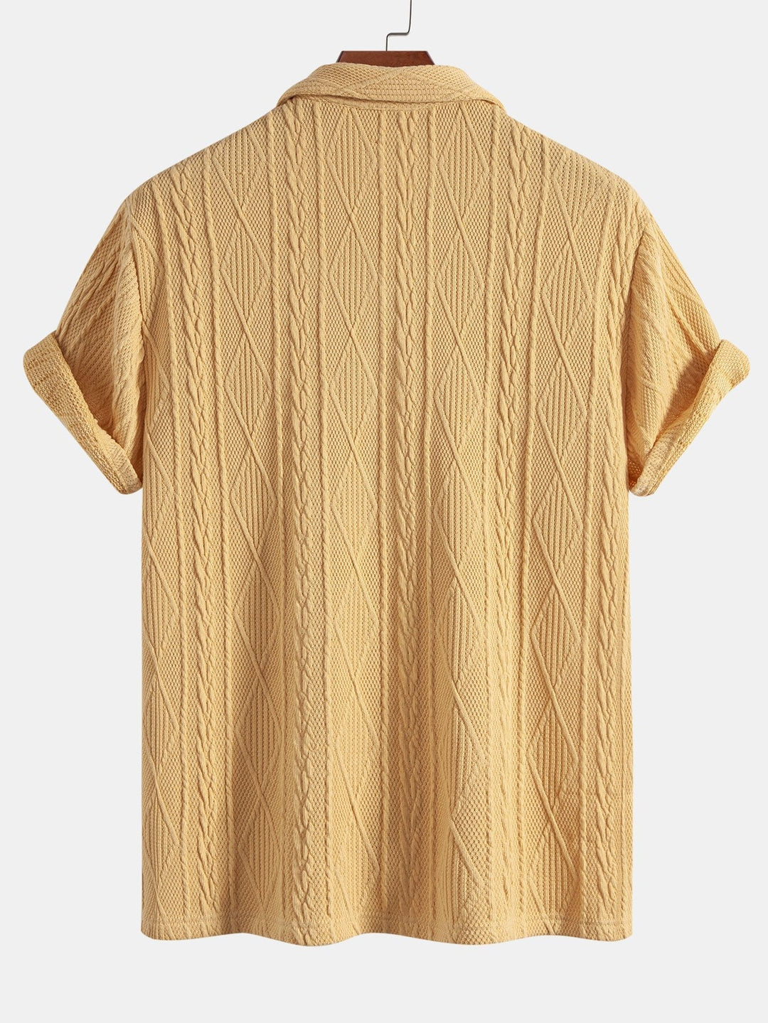 Knitted geometric texture Red Cuban shirt and linen straight-leg pants