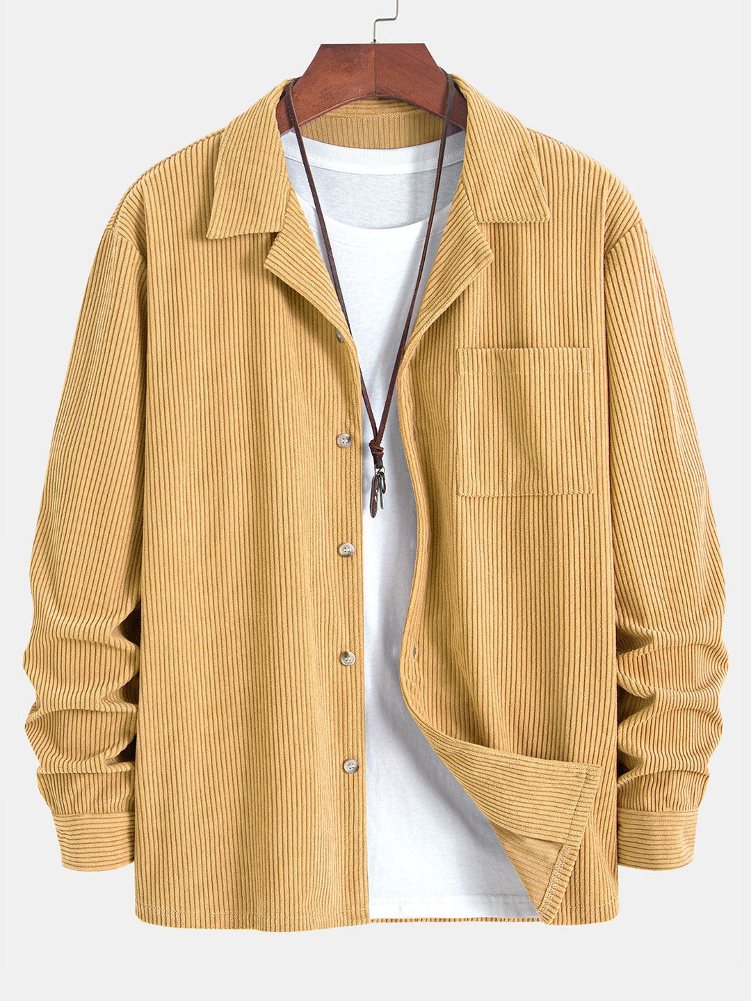 Corduroy Cuban collar long sleeve shirt
