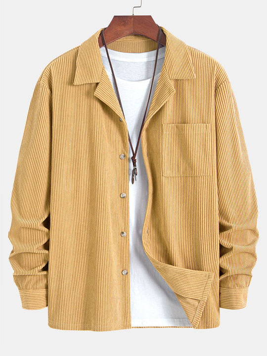 Corduroy Cuban collar long sleeve shirt