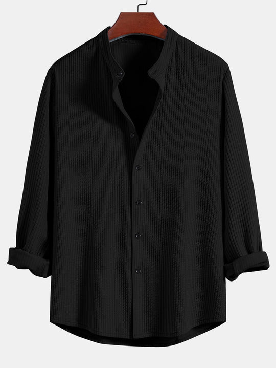 Long sleeve Muscle Fit ribbed Slight brownd collar shirt