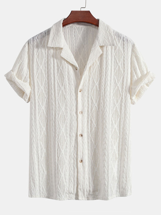Geometric Jacquard Cuban shirt and linen cotton blend cropped pants