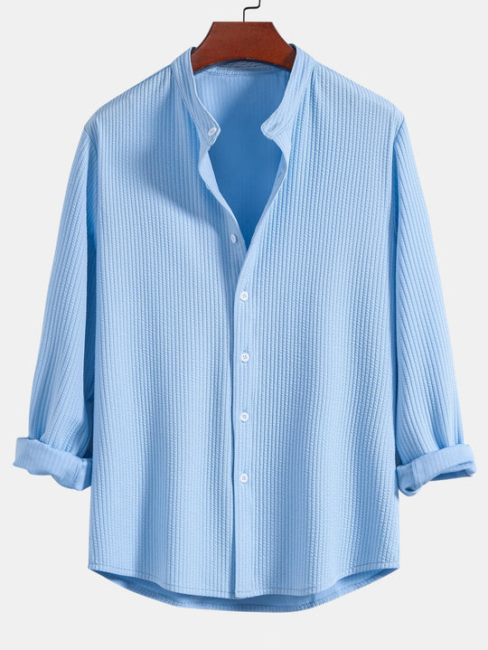 Long sleeve Muscle Fit ribbed Slight brownd collar shirt