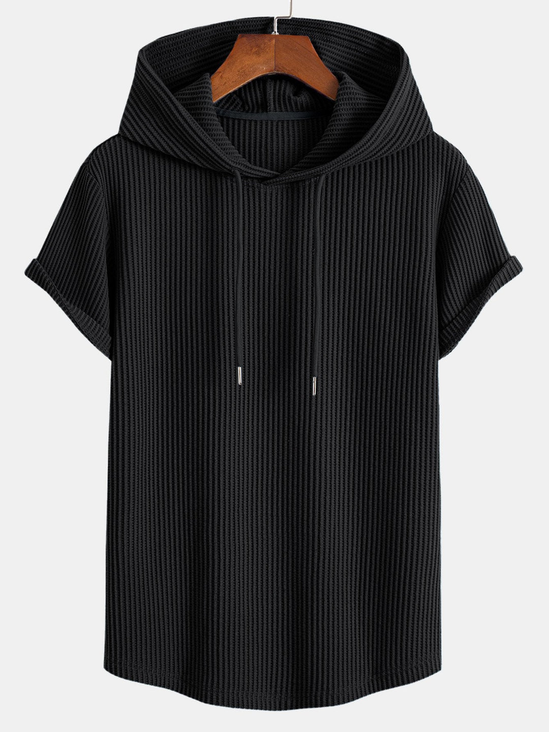 Knitted Waffle Hem Hooded T-Shirt & Drawstring Waffle Shorts