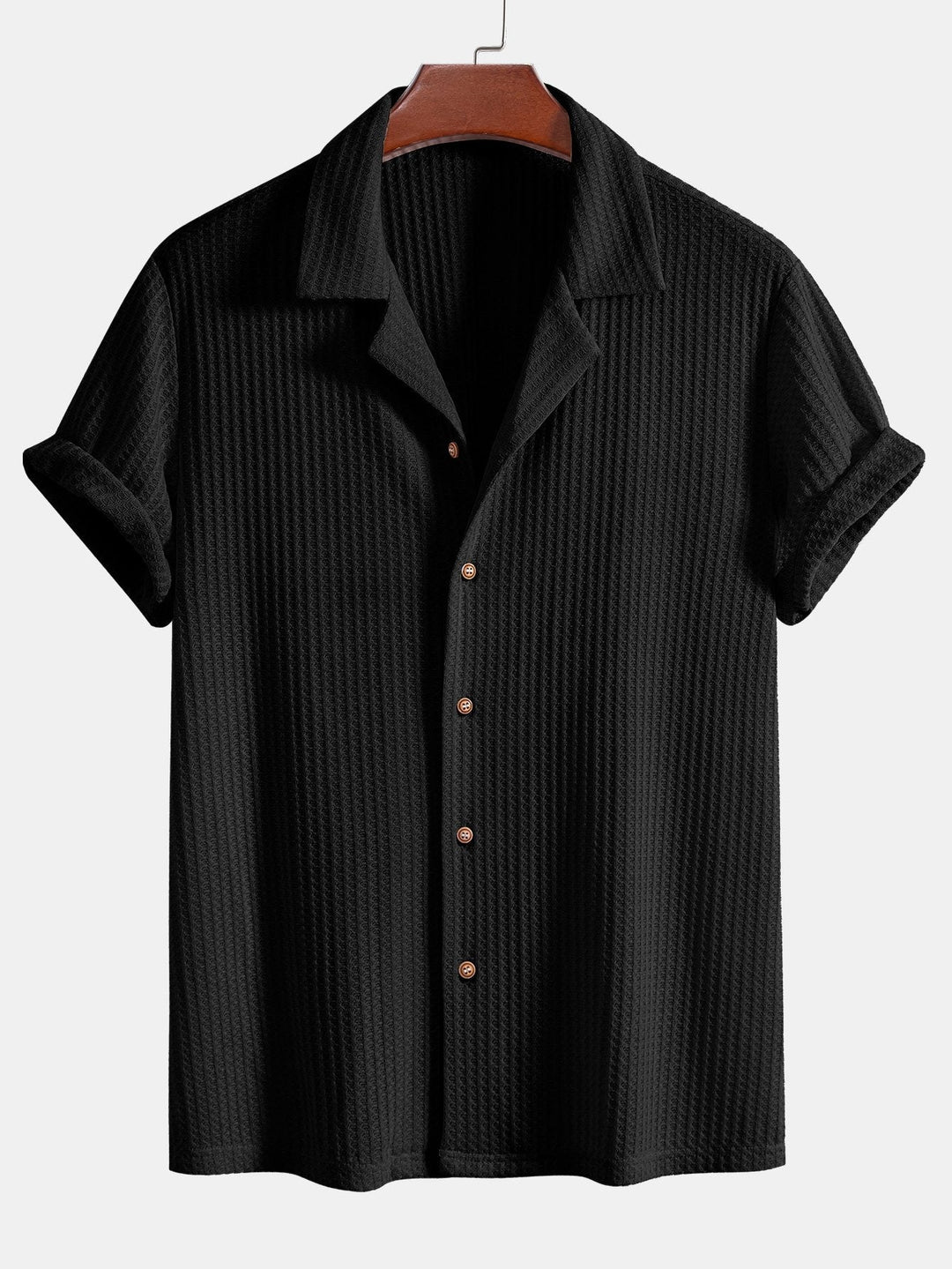 Short sleeve knit waffle Cuban shirt and straight leg linen pants