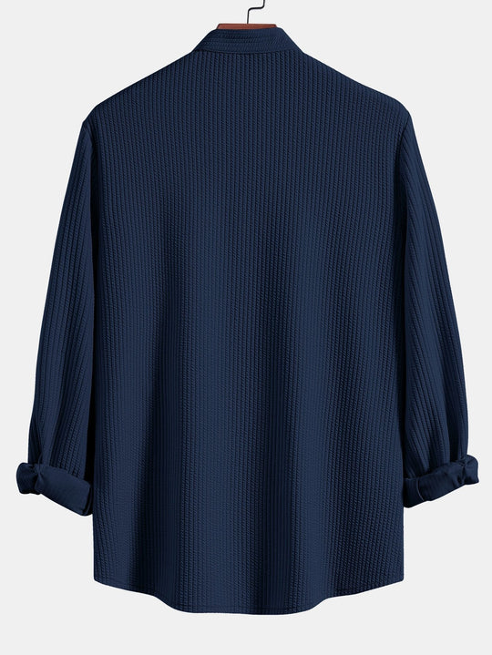 Long sleeve Muscle Fit ribbed Slight brownd collar shirt