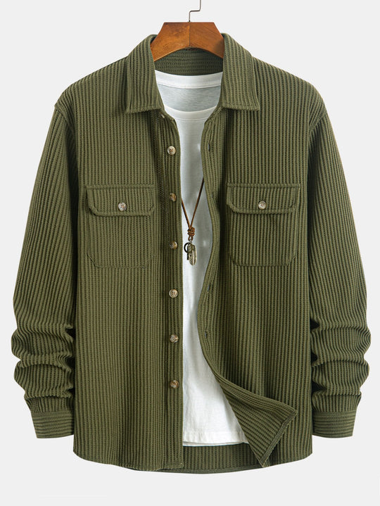 Shirt with double pocket waffle -button -up
