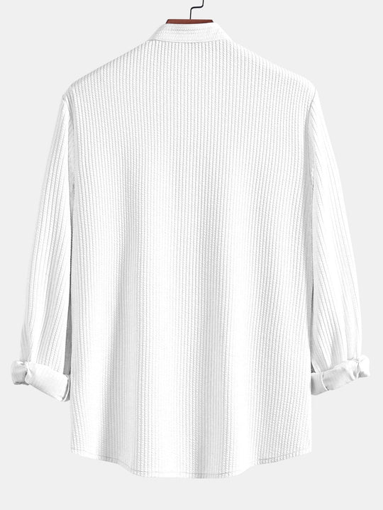 Long sleeve Muscle Fit ribbed Slight brownd collar shirt