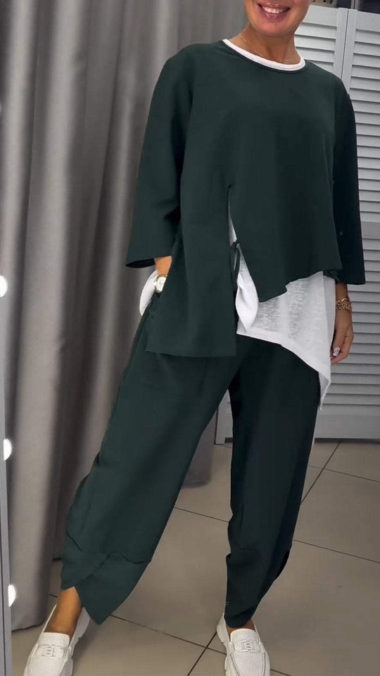 Livia™ Women's Top and Pants Set with Round Neckline