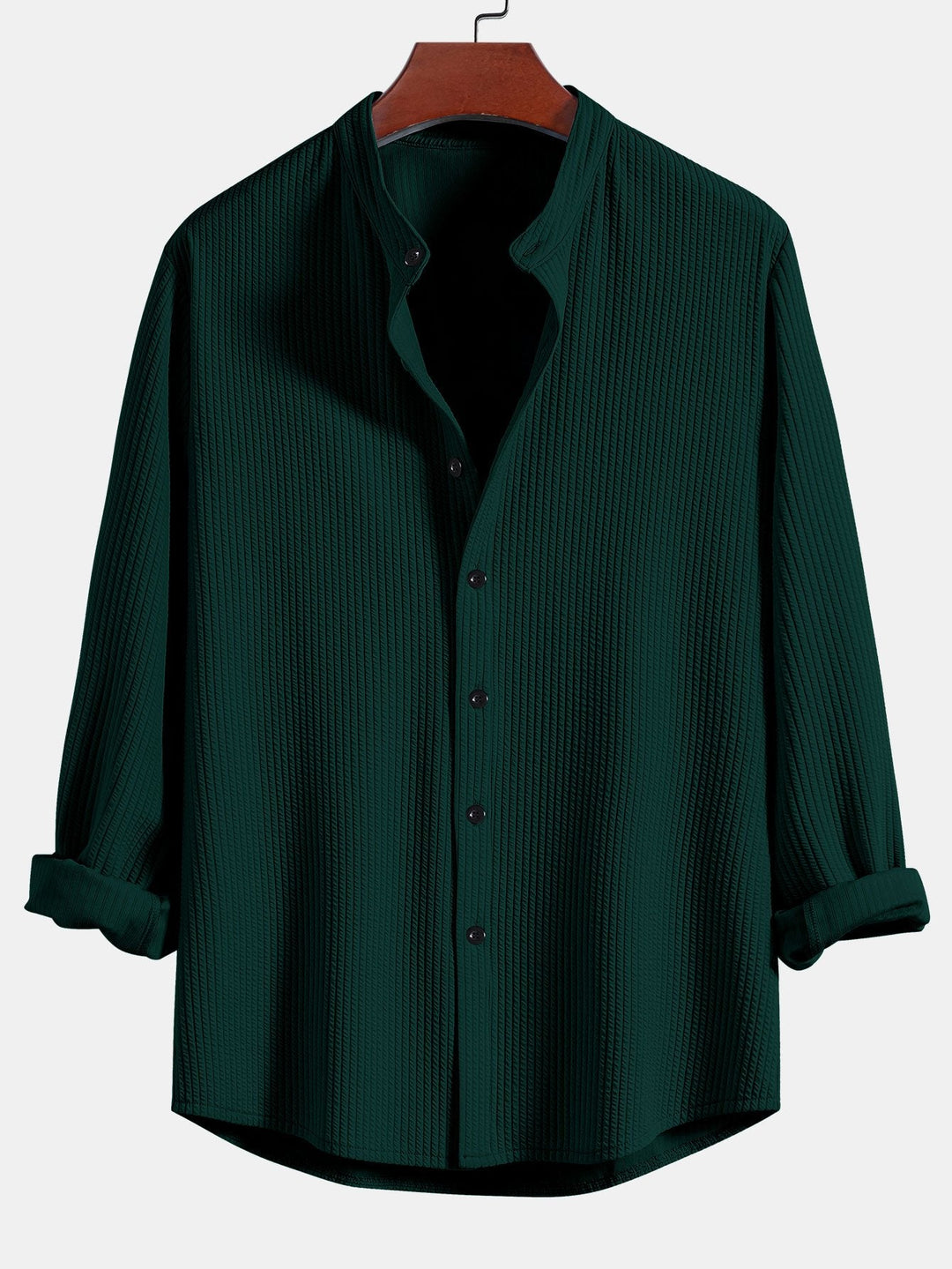 Long sleeve Muscle Fit ribbed Slight brownd collar shirt