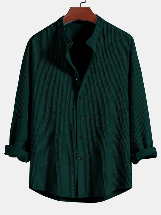 Long sleeve Muscle Fit ribbed Slight brownd collar shirt