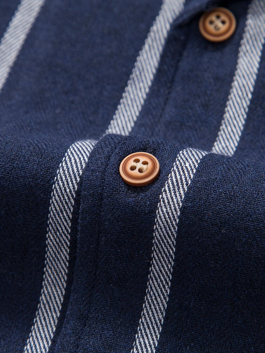 Cotton blend striped Cuban shirt