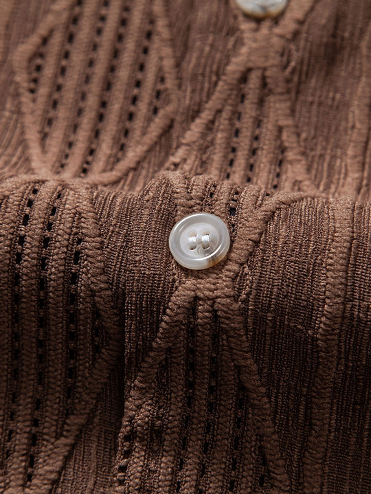 Geometric Jacquard Cuban shirt and linen cotton blend cropped pants