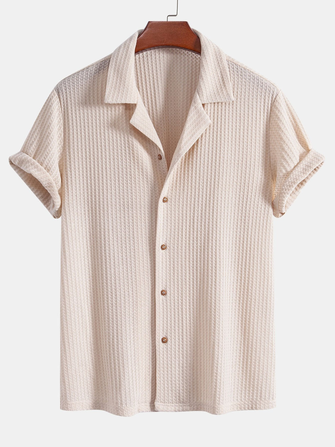 Short sleeve knit waffle Cuban shirt and straight leg linen pants
