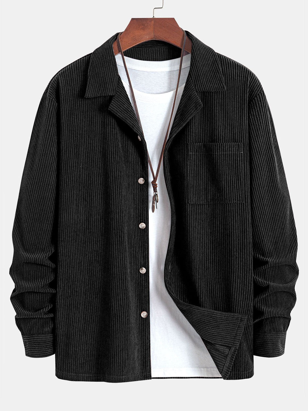 Corduroy Cuban collar long sleeve shirt