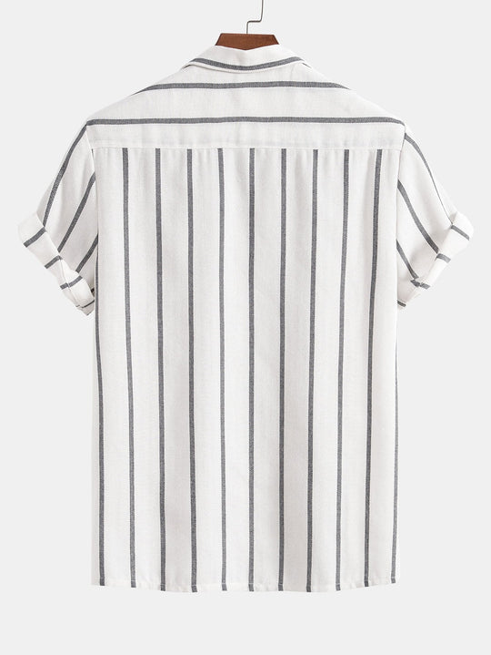 Cotton blend striped Cuban shirt