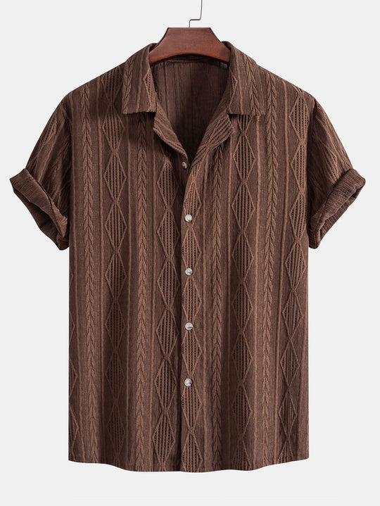Geometric Jacquard Cuban shirt and linen cotton blend cropped pants