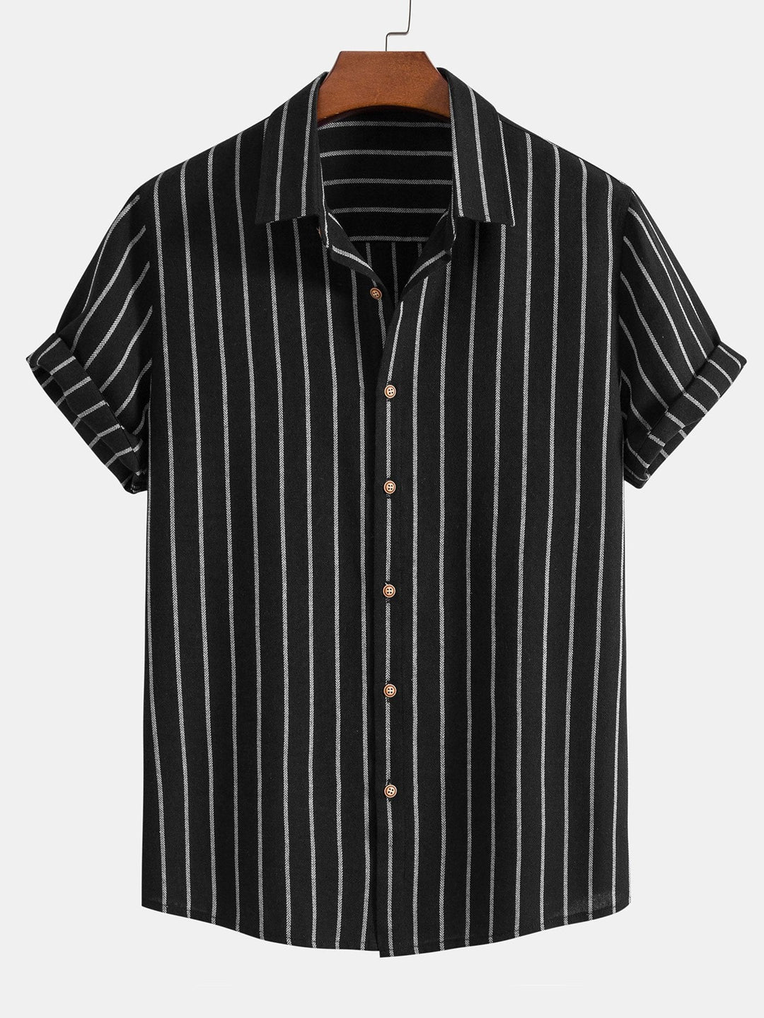 Cotton blend striped button -up shirt