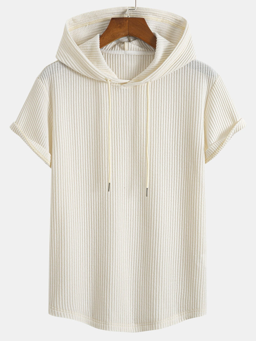 Knitted Waffle Hem Hooded T-Shirt & Drawstring Waffle Shorts