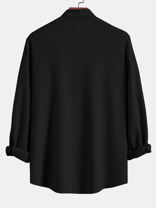 Long sleeve Muscle Fit ribbed Slight brownd collar shirt
