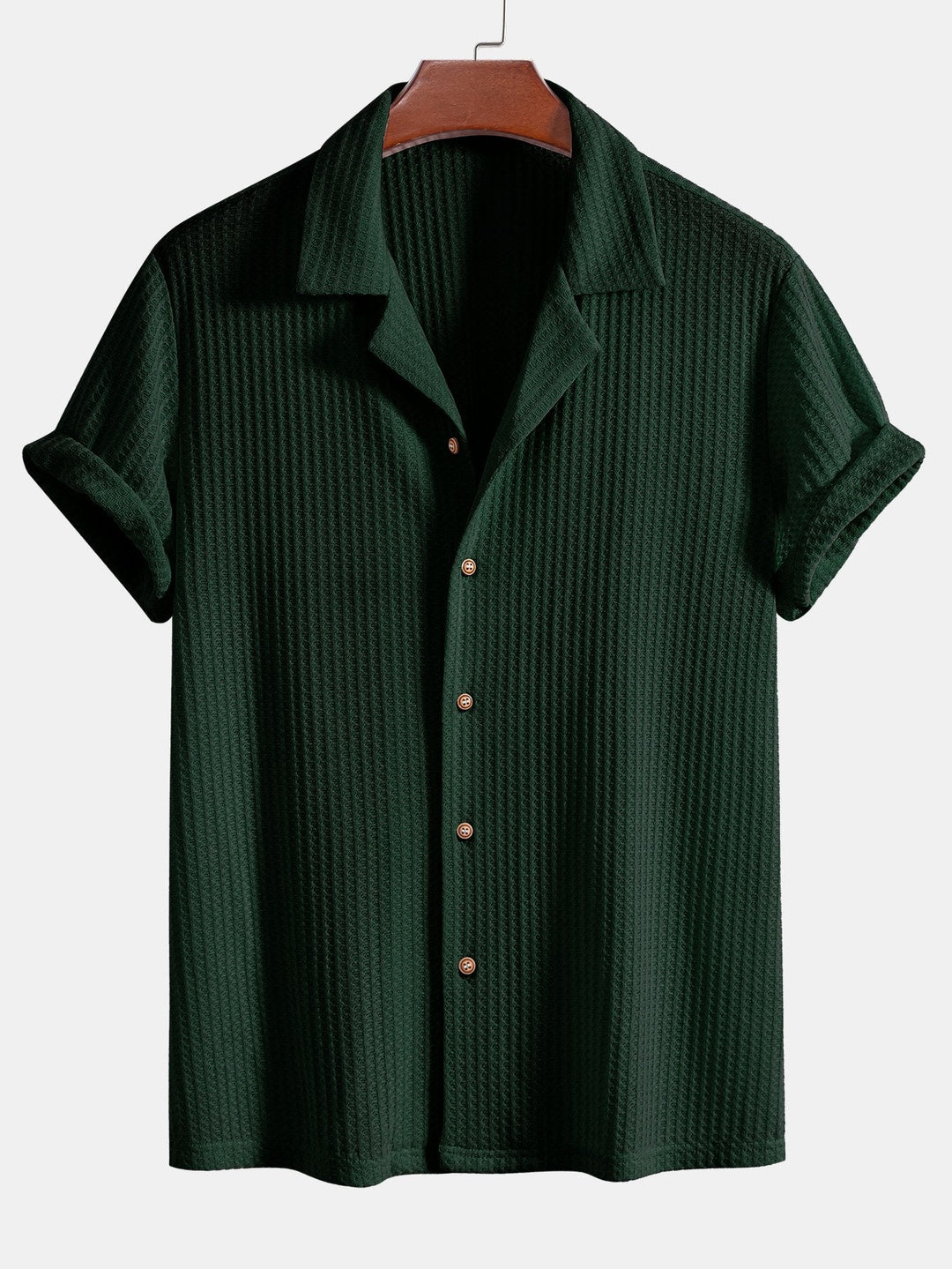 Short sleeve knit waffle Cuban shirt and straight leg linen pants