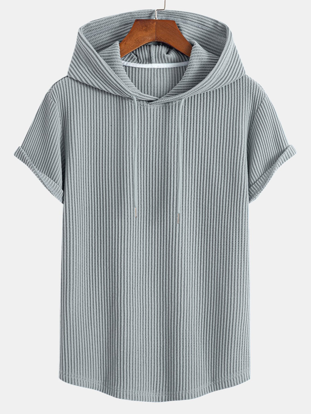 Knitted Waffle Hem Hooded T-Shirt & Drawstring Waffle Shorts
