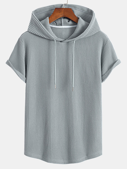 Knitted Waffle Hem Hooded T-Shirt & Drawstring Waffle Shorts