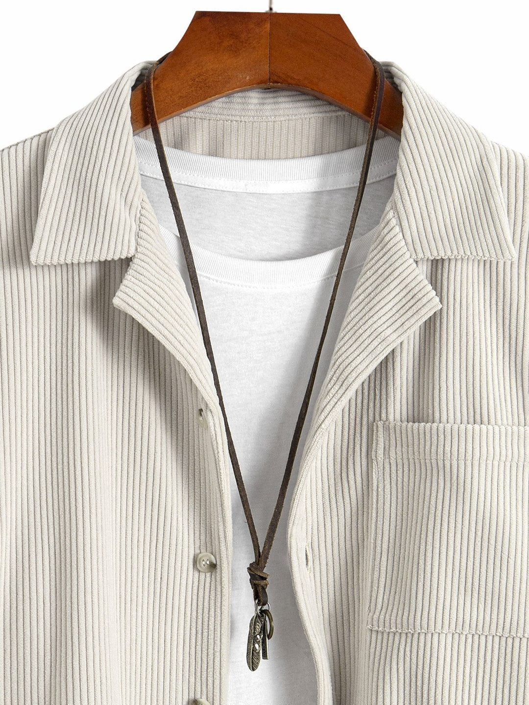 Corduroy Cuban collar long sleeve shirt