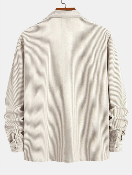 Corduroy Cuban collar long sleeve shirt
