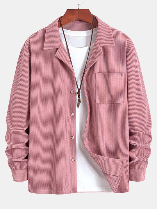 Corduroy Cuban collar long sleeve shirt