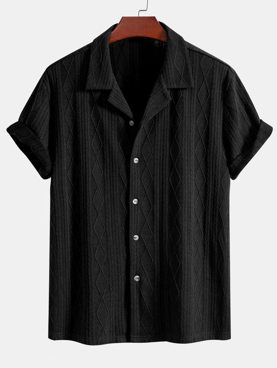 Knitted geometric rhombus Jacquard Cuban shirt