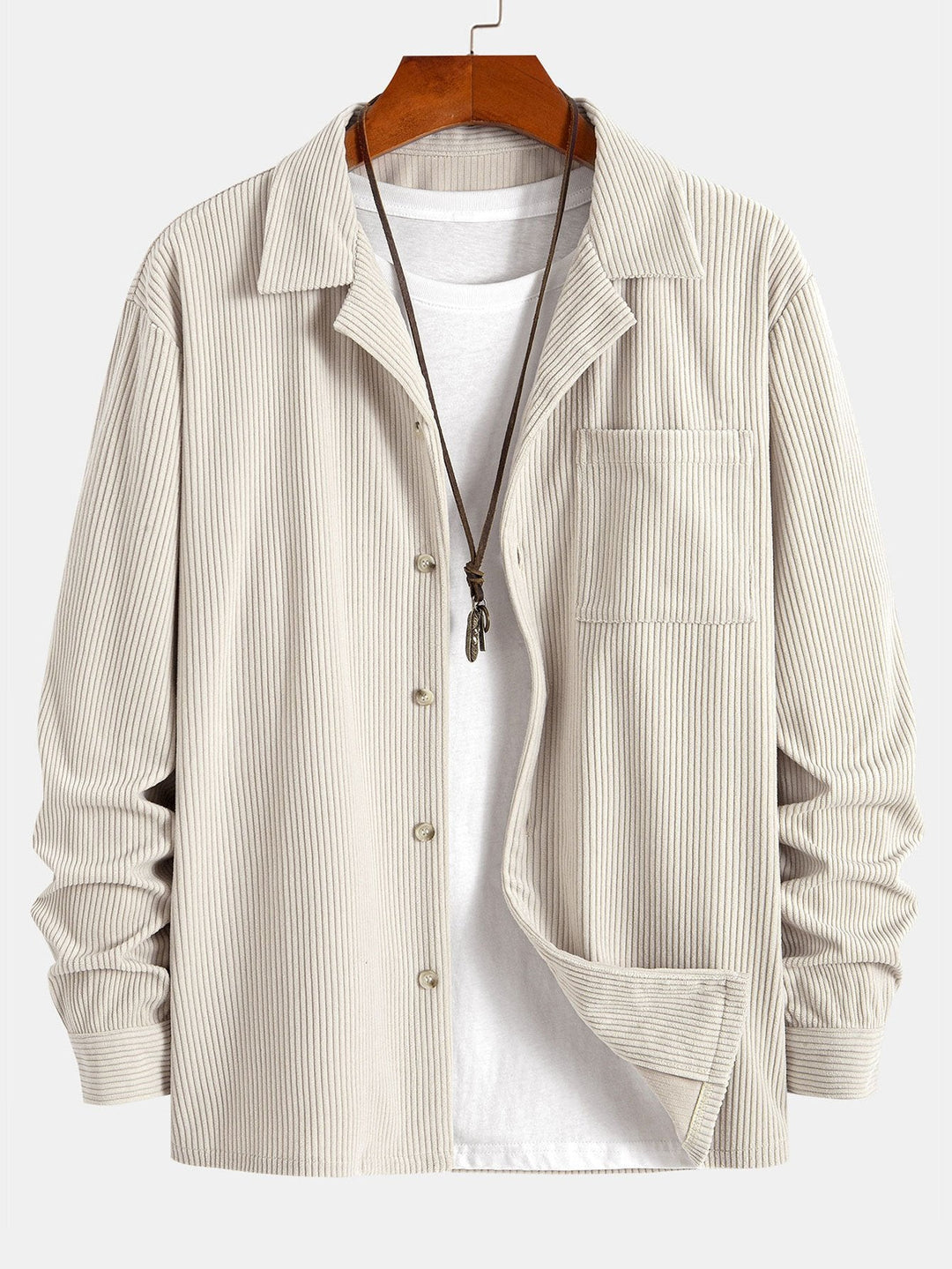 Corduroy Cuban collar long sleeve shirt
