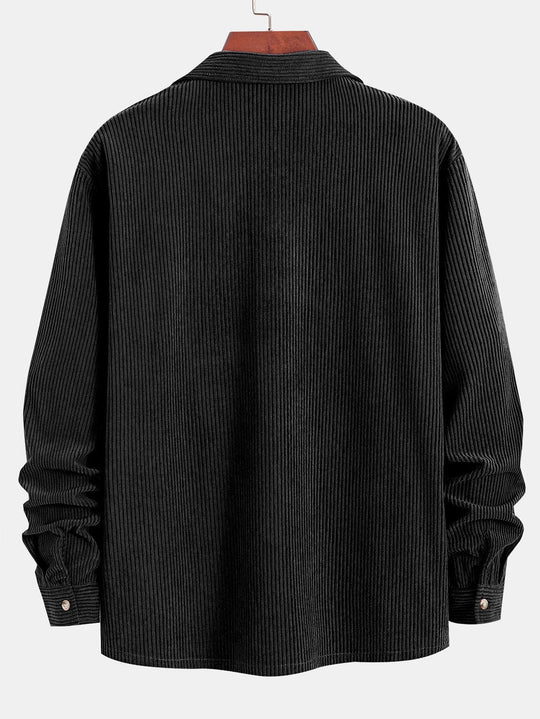 Corduroy Cuban collar long sleeve shirt