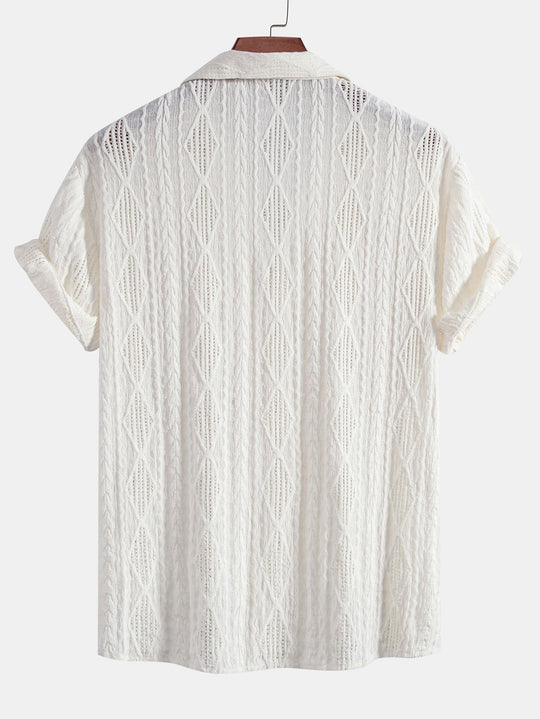 Geometric Jacquard Cuban shirt and straight leg linen pants
