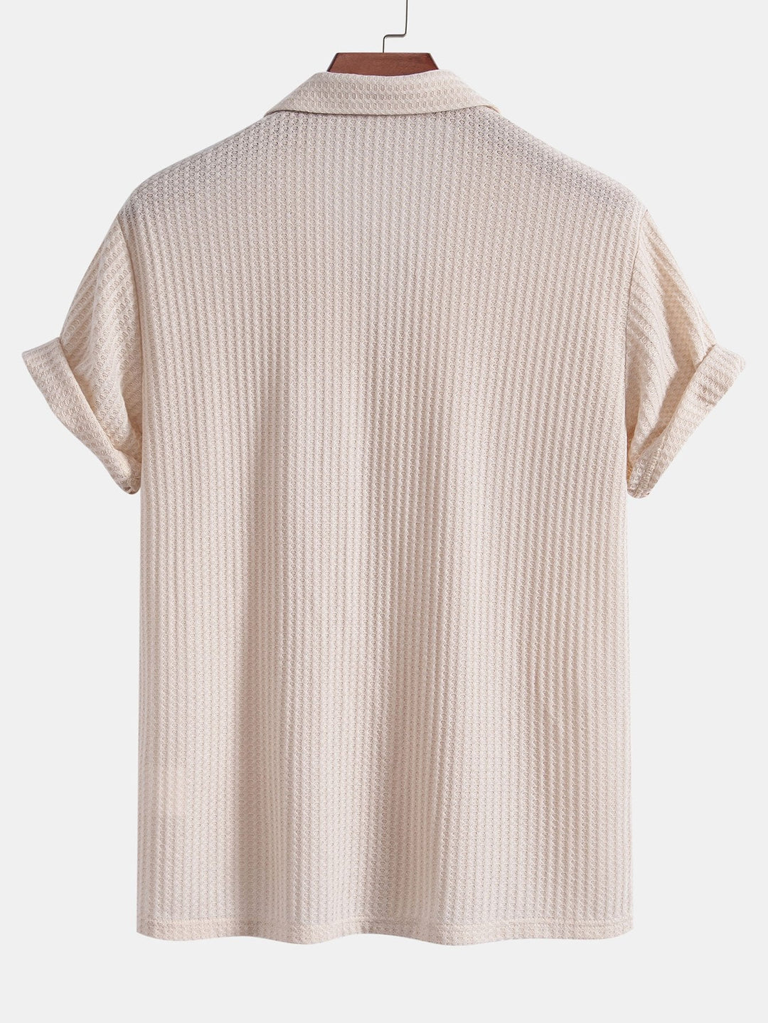 Short sleeve knit waffle Cuban shirt and straight leg linen pants