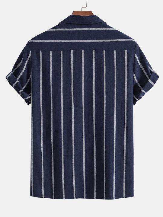 Cotton blend striped Cuban shirt